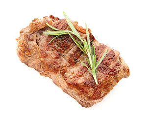 Tasty grilled steak on white background
