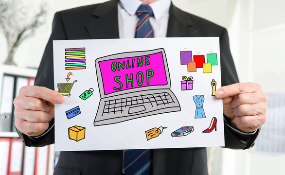 Online shop concept shown by a businessman