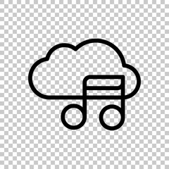 Simple icon with cloud and musical note. Linear symbol, thin out