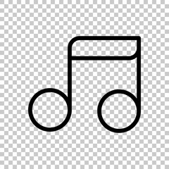 Simple music note. Linear icon, thin outline. On transparent bac