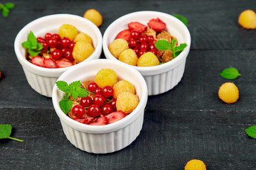 ..Healthy breakfast on white bowls.