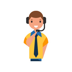 Air traffic controller character, man in uniform with headset vector Illustration on a white background