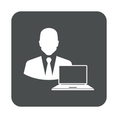Fototapeta na wymiar Icono plano hombre de negocios con ordenador en cuadrado gris