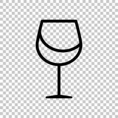 Wine glass. Linear, thin outline. On transparent background.