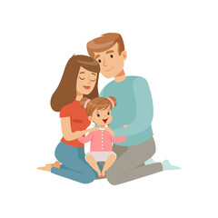 Parents embracing their daughter, mother and father hugging child, happy family concept vector Illustration on a white background