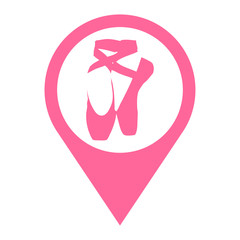 Icono plano localizacion zapatillas ballet en espacio negativo rosa