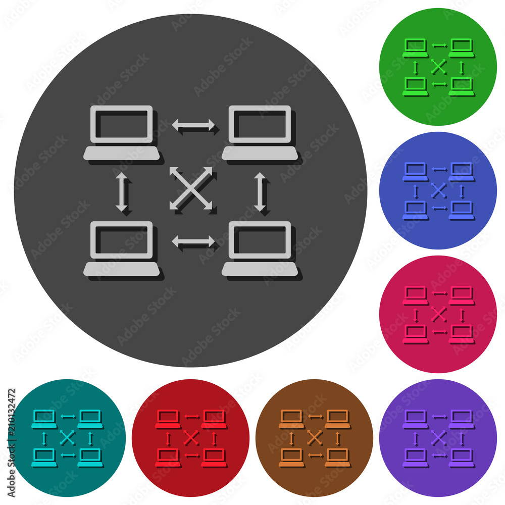 Poster content delivery network icons with shadows on round backgrounds