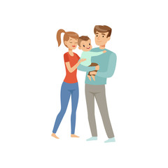 Parents embracing their son, happy mother and father with kid, happy family concept vector Illustration on a white background