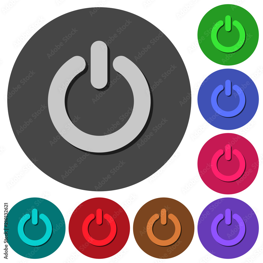 Poster power switch icons with shadows on round backgrounds