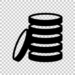 Coin stack icon. On transparent background.
