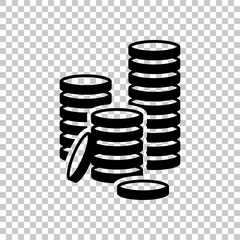 Coin stack icon. On transparent background.