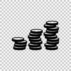 Coins stack, finance grow. On transparent background.