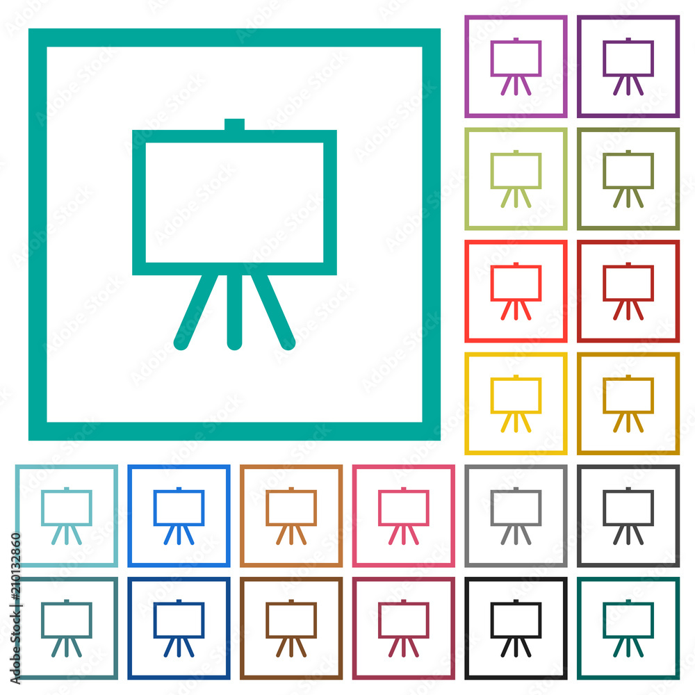 Poster easel with blank canvas flat color icons with quadrant frames