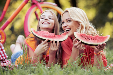 Family enjoying picnic
