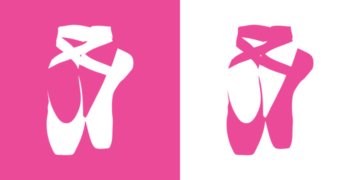 Icono plano zapatillas ballet en espacio negativo en rosa y blanco