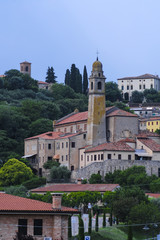 Arka Petrarka, Italy - June, 13, 2018: panorama of old town of Arka Petrarka, Italy with the ancient cathedral