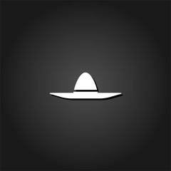 Sombrero icon flat. Simple White pictogram on black background with shadow. Vector illustration symbol