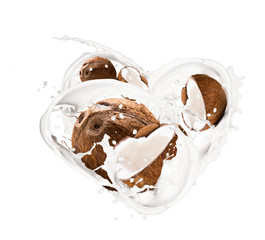 Milk splash with cocnut isolated on white background. 