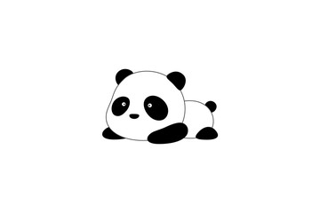 Vector Illustration / Logo Design - Cute funny cartoon giant panda bear lies on its stomach on the ground © lujunxu