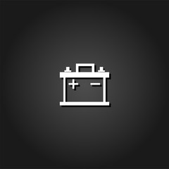 Car battery icon flat. Simple White pictogram on black background with shadow. Vector illustration symbol