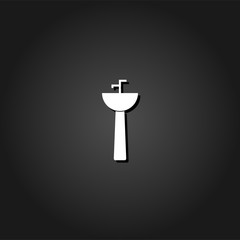 Washbasin icon flat. Simple White pictogram on black background with shadow. Vector illustration symbol