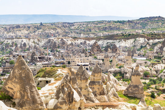 above view of Goreme town in Cappadocia