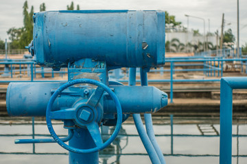 Fototapeta na wymiar Blue valve at water treatment plant
