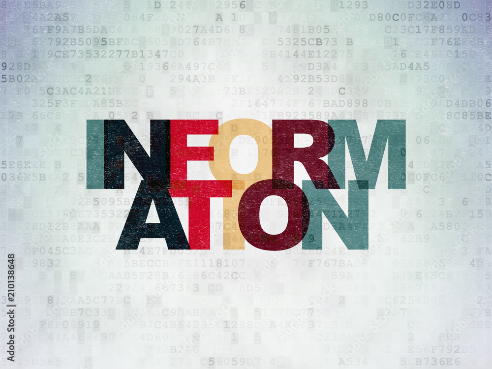 Poster data concept: painted multicolor text information on digital data paper background