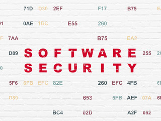 Safety concept: Painted red text Software Security on White Brick wall background with Hexadecimal Code