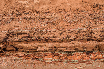 Rocky clay texture on a cliff near the sea