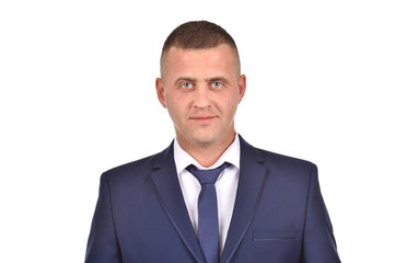 Man in suit on white background. Confident businessman. Office worker.