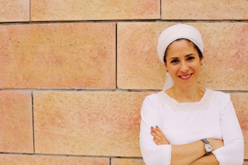 Outdoor portrait of 40 years old woman