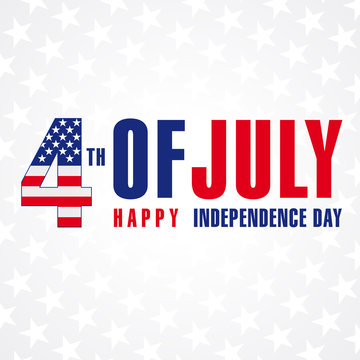 July 4th, Happy Independence Day of USA stars poster. Happy Fourth of July, light vector greeting card. Lettering banner with flag USA in letter 4 and text Happy Independence Day. Sale illustration