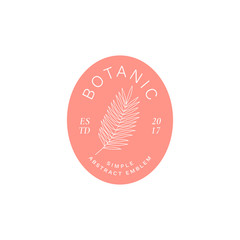 Simple Abstract Botanical Label, Emblem or Logo Template. Line Style Palm Leaves Branch Silhouette and Modern Typography.