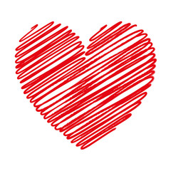 Red heart scribble with lines texture on white background. Element for your Valentine’s Day Design
