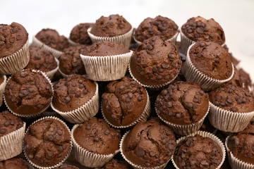 Fresh tasty muffins in bakery