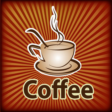 Vector illustration of drawing a cup with coffee, and a coffee spoon