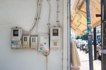 Electrical distribution boards in the city street
