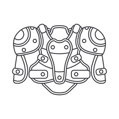 Line vector icon hockey, rugby, baseball defense armor plates. Sport equipment success symbol. Athletic competition activity. American football training team game. Retro style illustration and element