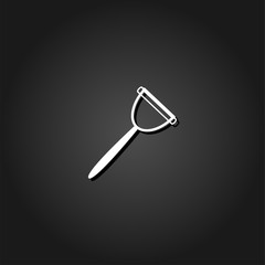 Kitchenware peeler icon flat. Simple White pictogram on black background with shadow. Vector illustration symbol