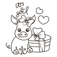 Cute cartoon baby pig in a cool rainbow glasses