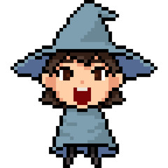 vector pixel art wizard kid