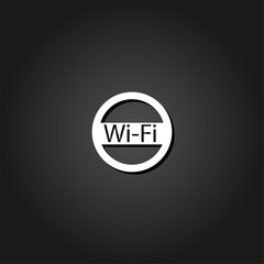 Wifi icon flat. Simple White pictogram on black background with shadow. Vector illustration symbol