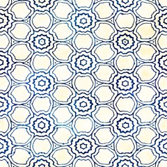 Native batik seamless watercolor artistic boho style colorful square pattern.