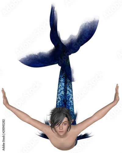 "Young Merman with Dark Blue Fish Tail, Diving - fantasy illustration" Stock photo and royalty-free images on Fotolia.com - Pic 210145282