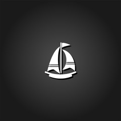 Boat icon flat. Simple White pictogram on black background with shadow. Vector illustration symbol