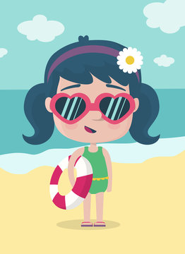 NI&ntilde;a de vacaciones en la playa