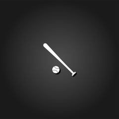 Baseball icon flat. Simple White pictogram on black background with shadow. Vector illustration symbol