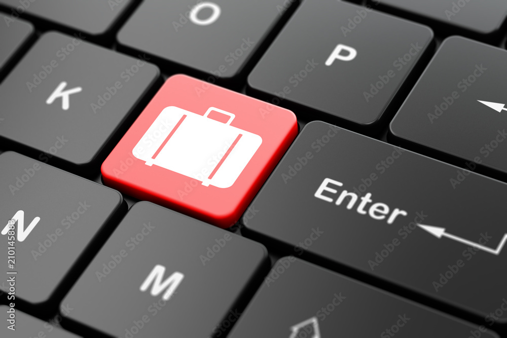 Aufkleber vacation concept: computer keyboard with bag icon on enter button background, 3d rendering
