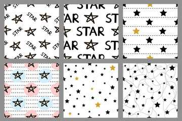 Set of the seamless patterns with stars.